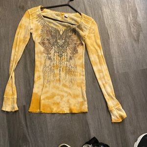 Miss me, long sleeve, scoop neck studded shirt